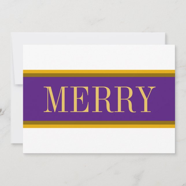 Bright White Royal Purple MERRY Christmas Stripes Holiday Card (Front)