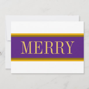Bright White Royal Purple MERRY Christmas Stripes Holiday Card