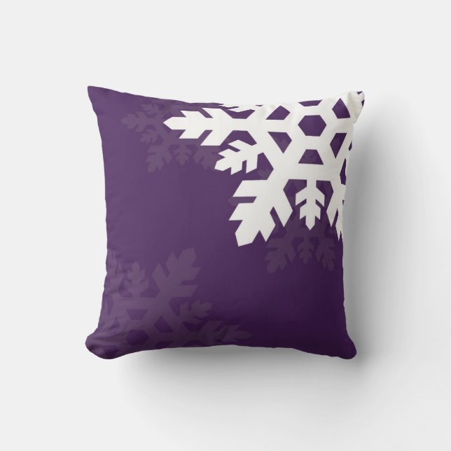 Bright White Snowflakes against Purple Cushion (Front)