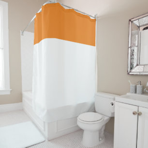 Bright Wide Tangerine Orange Top Stripe On White Shower Curtain