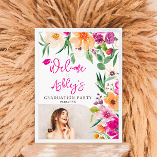 Bright wild flowers photo graduation welcome poster