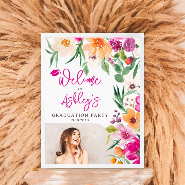 Bright wild flowers photo graduation welcome poster (Bright wild flowers photo graduation welcome poster)