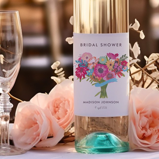Bright Wildflower Bridal Shower Party Wine Label (Bright Wildflower Bridal Shower Party Wine Label)