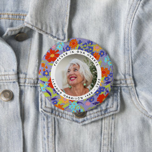 Bright Wildflower Memorial Photo Frame with Text 10 Cm Round Badge