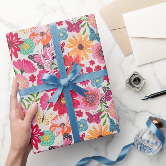 Bright Wildflower Pattern Bridal Shower Wrapping Paper (Gifting)