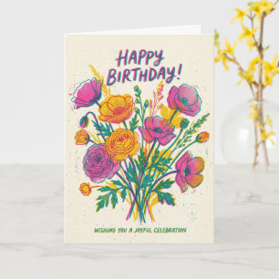 Bright Wildflower Poppies Joyful Happy Birthday Card