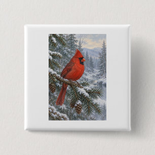Bright Winter Cardinal for Birdwatching Fans 15 Cm Square Badge