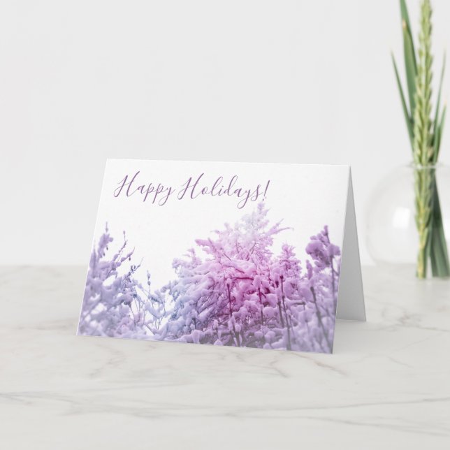 Bright Winter day Pink tinted Snowy trees Holiday Card (Front)