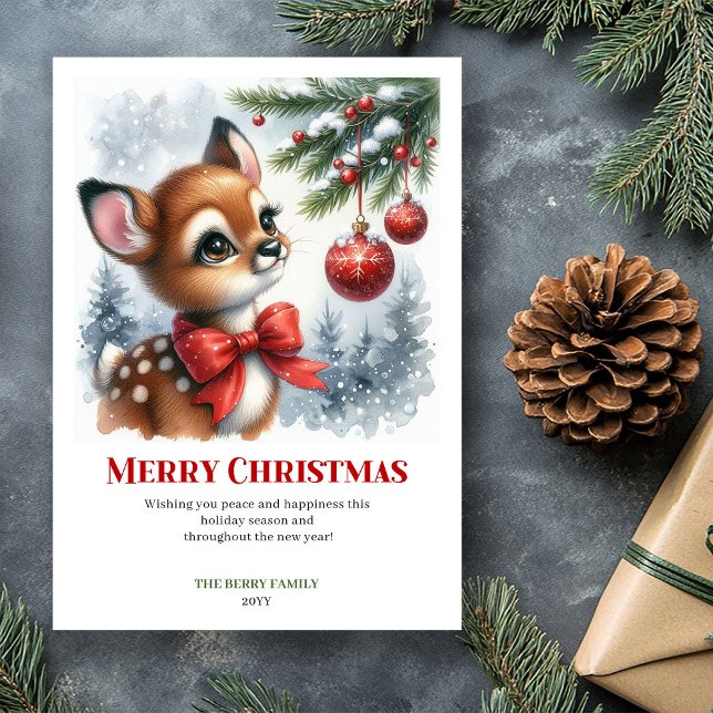 Bright Winter Fawn Watercolor Christmas Greeting   Holiday Card (Bright Winter Fawn Watercolor Christmas Greeting Christ)