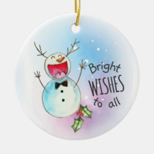 Bright Wishes to all Snowman Ceramic Tree Decoration