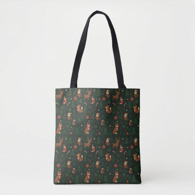 Bright Woodland Christmas Seamless Pattern Tote Bag (Front)