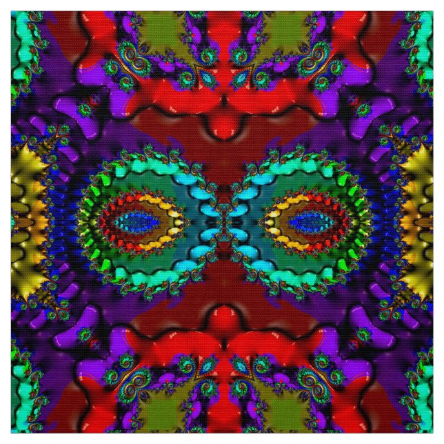 BRIGHT! WOW! Purple Red Green Turquoise ~  Fabric (Swatch)