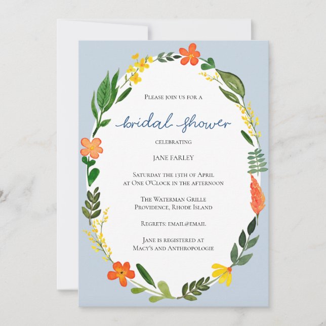 Bright Wreath Shower Invitation (Front)