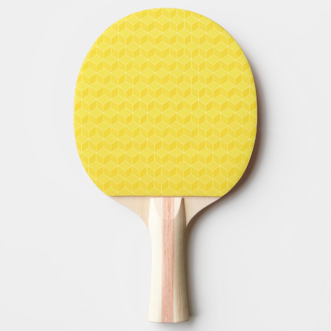 Bright Yellow 3D cubes cascading Ping Pong Paddle (Front)
