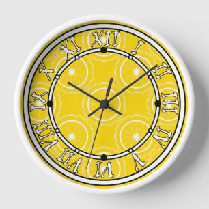 Bright yellow abstract pattern lemon retro Clock
