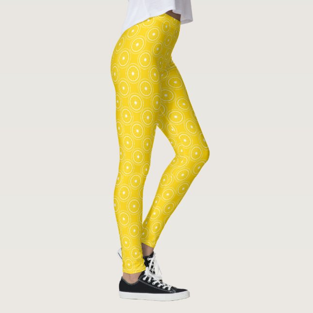  Bright yellow abstract pattern lemon retro Leggings (Right)