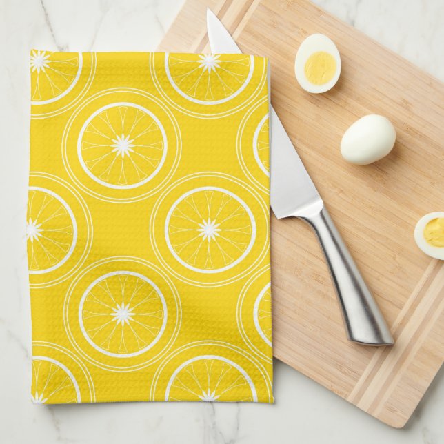  Bright yellow abstract pattern lemon retro Tea Towel (Quarter Fold)