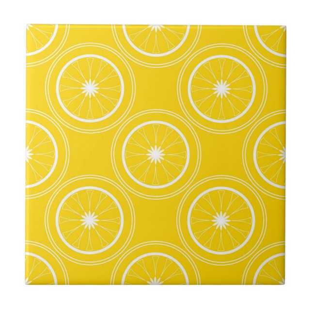  Bright yellow abstract pattern lemon retro Tile (Front)