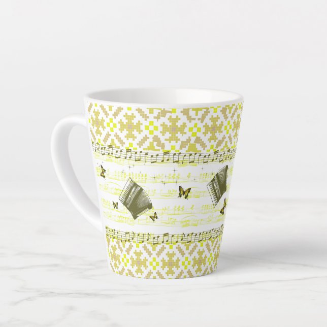 Bright Yellow Accordion Music Latte Mug (Left Angle)