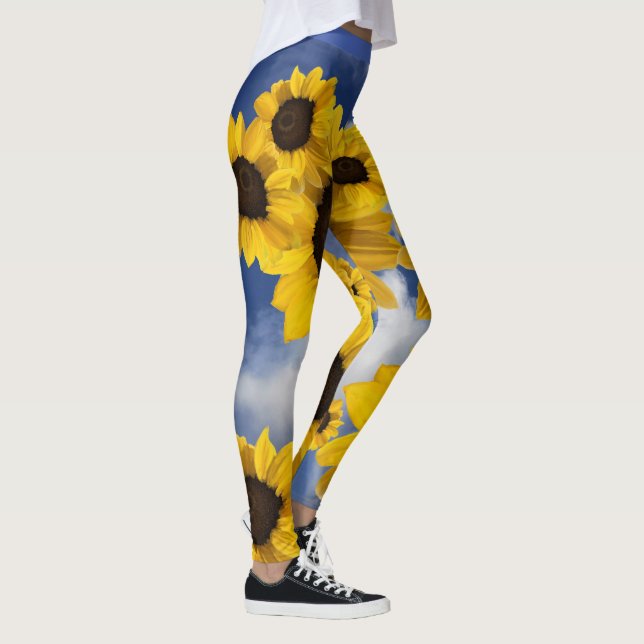 Bright yellow and blue sunflower sky leggings (Right)