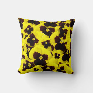 Bright Yellow And Brown Pansies, Cushion