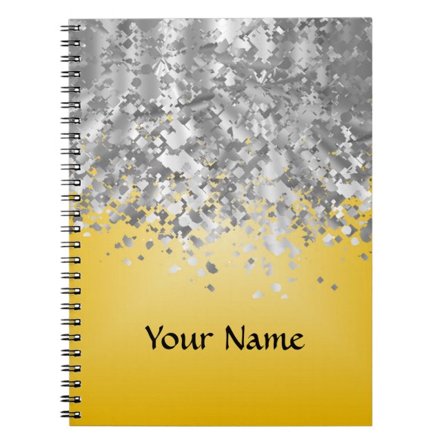 Bright yellow and faux glitter notebook (Front)