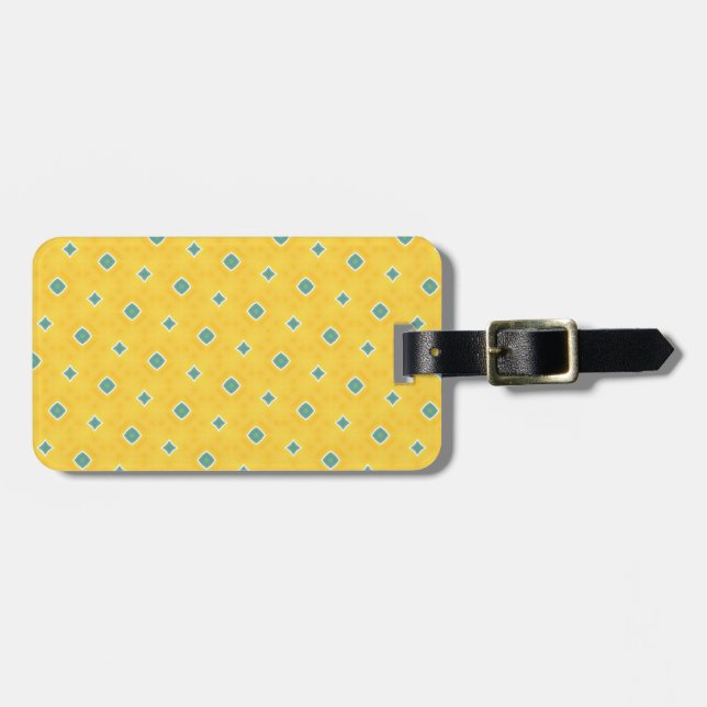 Bright Yellow and Green Chequered Pattern Luggage Tag (Front Horizontal)