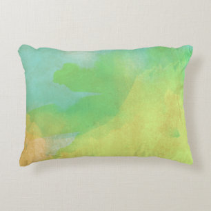 Bright yellow and green watercolor decorative cushion