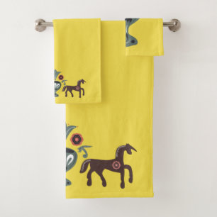 Bright Yellow and Scandinavian Pattern Bath Towel Set
