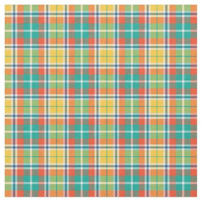 Bright Yellow and Seafoam Green Fashion Plaid Fabric (Close Up)
