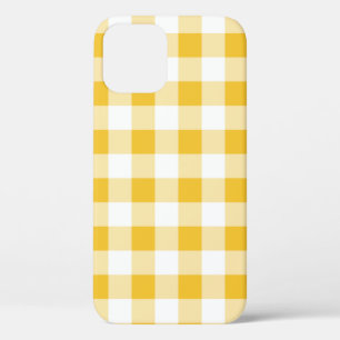 Bright Yellow and White Buffalo Plaid Pattern iPhone 12 Case