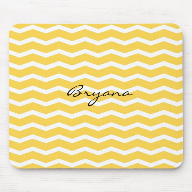 Bright Yellow and White Chevron Pattern Mouse Pad (Front)