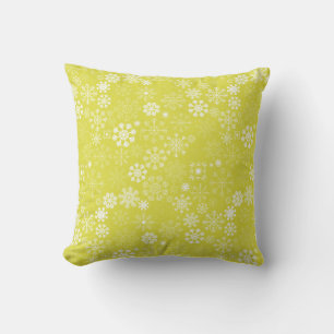 Bright Yellow and White Festive Snowflakes Cushion