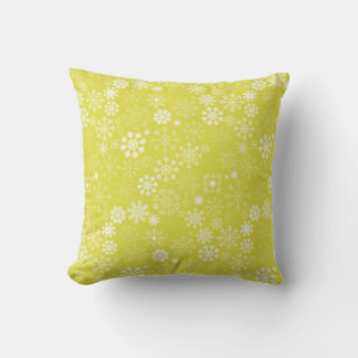 Bright Yellow and White Festive Snowflakes Cushion