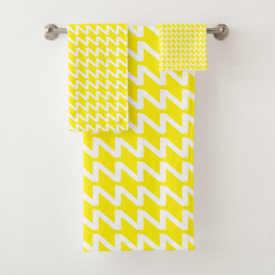 Bright Yellow and white Modern Sharp Waves Bath Towel Set