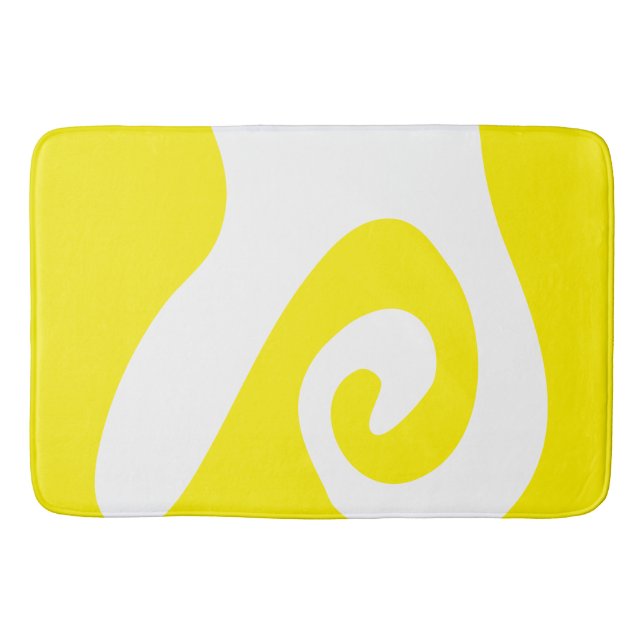 Bright Yellow and White Swirl Wave Bath Mat (Front)