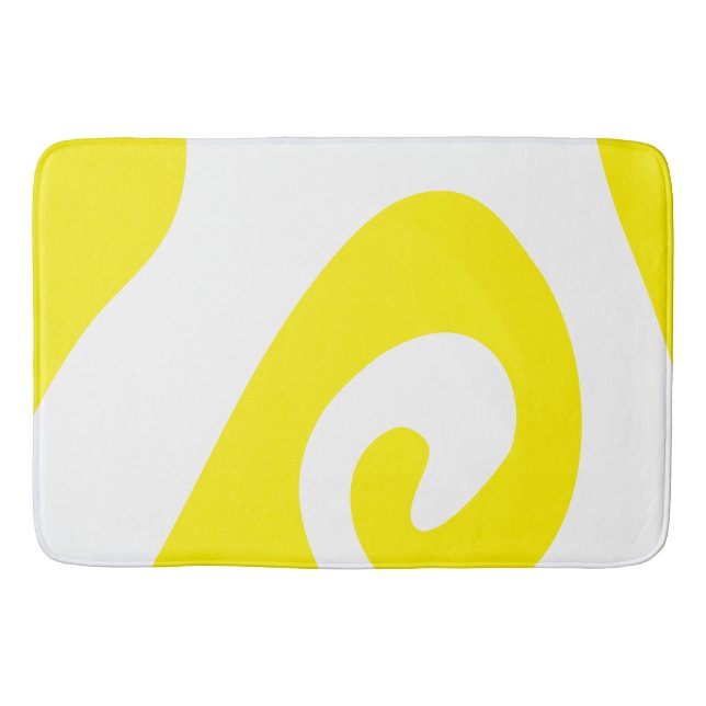 Bright Yellow and White Swirl Wave Bath Mat (Front)