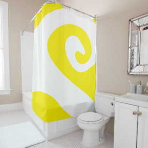 Bright Yellow and White Swirl Wave Shower Curtain