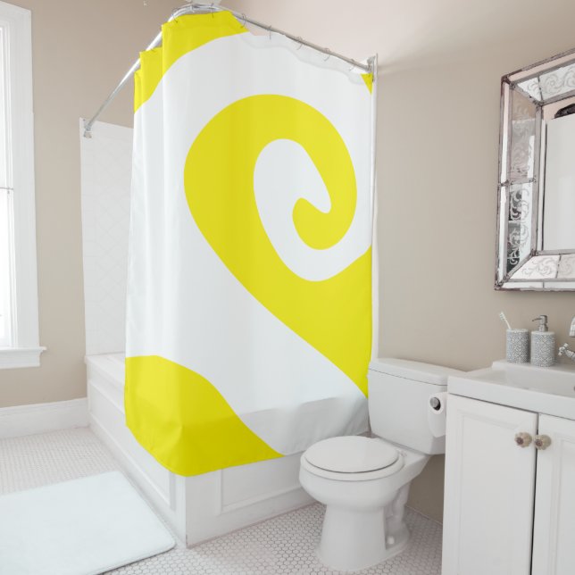 Bright Yellow and White Swirl Wave Shower Curtain (In Situ)