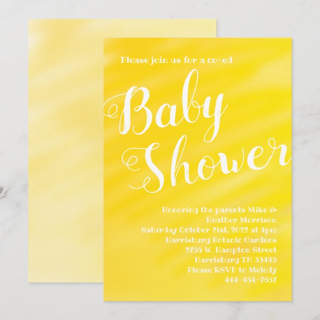 Bright Yellow Baby Shower Gender Neutral Co-Ed Invitation (Front/Back)