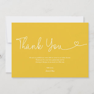 Bright yellow Baby Shower Script Heart Thank You Card