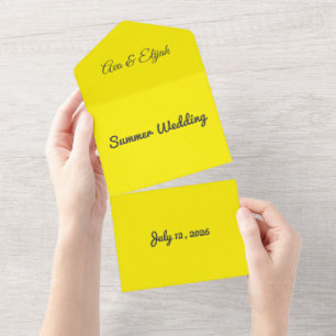 Bright Yellow Background – Minimal Wedding Art All In One Invitation