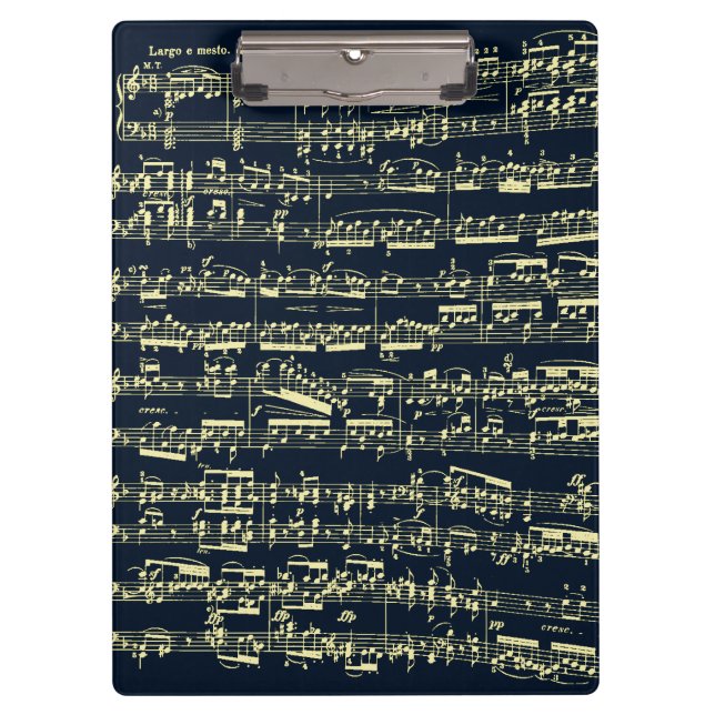 Bright yellow Beethoven sheet music on blue Clipboard (Front)