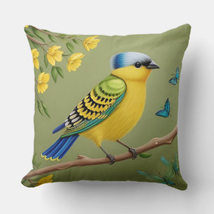 🕊️ Bright Yellow Bird Cottagecore Decor 🌸 Cushion