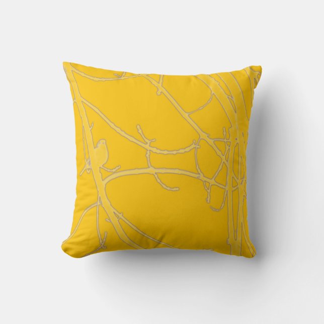 Bright yellow bird in branches cushion (Front)