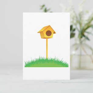 Bright Yellow Birdhouse on Grass Invitation