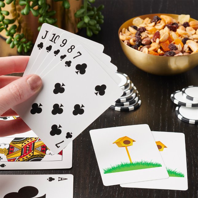 Bright Yellow Birdhouse on Grass Playing Cards (Creator Uploaded)