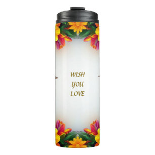 Bright Yellow Birds in a Vibrant Floral Frame Thermal Tumbler