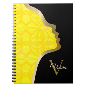 Bright Yellow Black And Gold Face Notebook