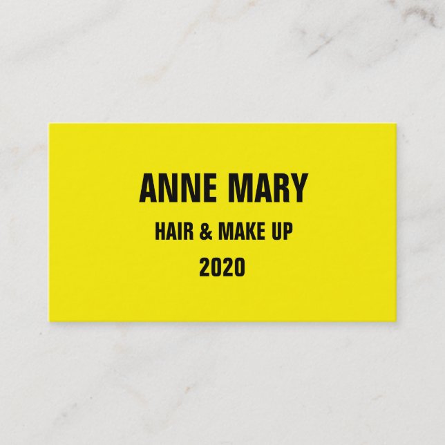 Bright Yellow Black Hair & Make Up Stylish Modern Business Card (Front)